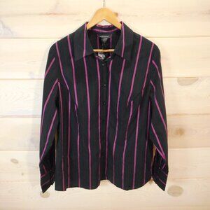 NWT Lane Bryant Size 14/16 Black Pink Button Up Shirt Long Sleeve Striped Office